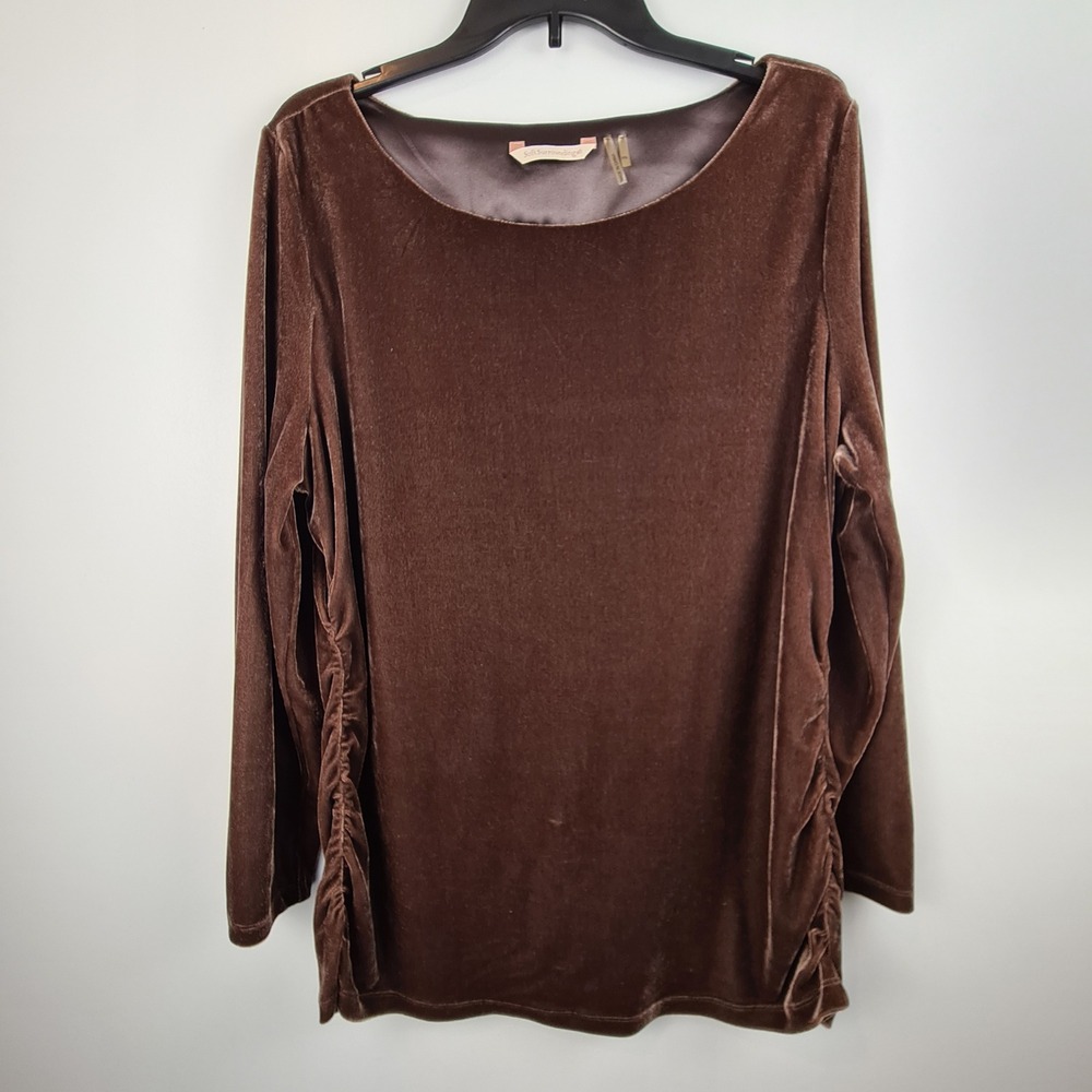 Soft Surroundings‎ Brown Velvet Ruched Side Tunic Top Long Sleeve Petite XL PXL